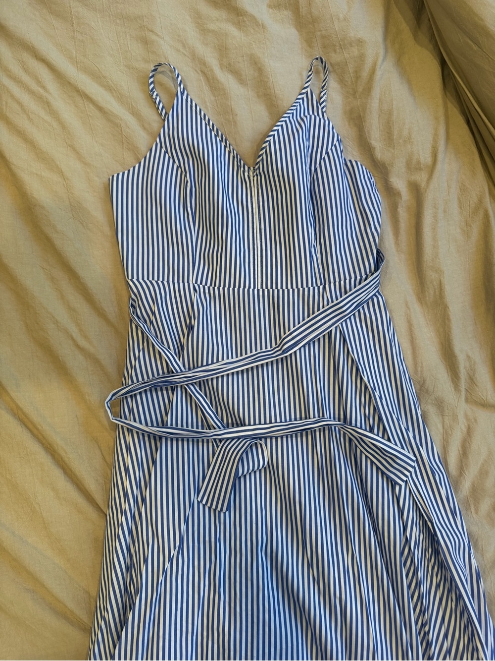 Dress Forum Blue and White Striped Midi Wrap Dress